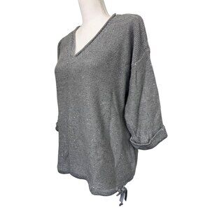 DKNY Jeans Womens 3X Grey V-Neck Sequin Knit Sweater Light Soft Comfortable